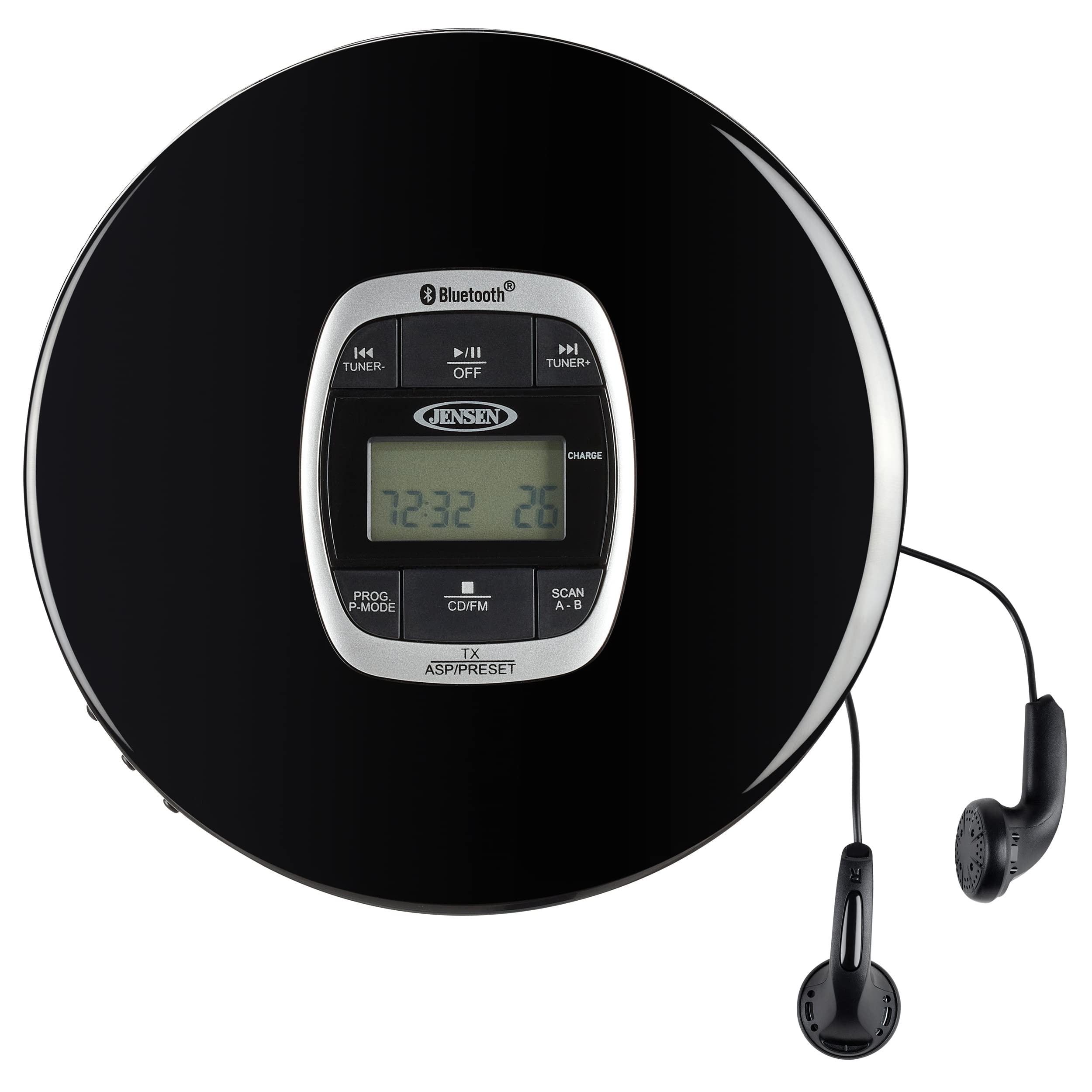 JENSEN CD-60R-BT Personal Portable Bluetooth CD Player with Digital FM Radio and Earbuds