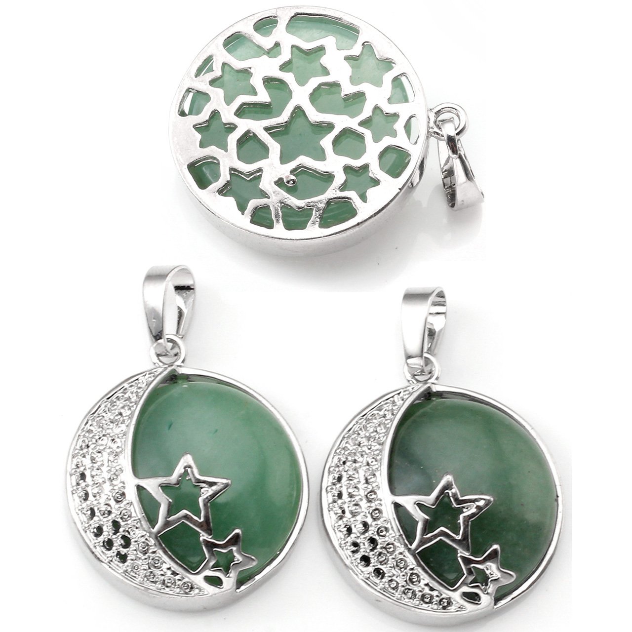 JOVIVI Schmuck-Set,Edelstahl Aventurin Stein Halbmond Stern Anhänger Platt Tropfen Ohrringe Schmuckset Geschenk