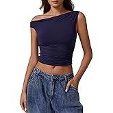 QINSEN Women's One Shoulder Sleeveless Slim Fit T-Shirt