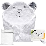 Serviette de bain à capuche bio pour bébé (gant de toilette et sac à linge) | 100 % bambou, grande serviette blanche de quali