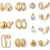 10 Pairs Clip on Earrings for Women 14K Gold Plated Chunky Hoop and Studs Earring Set Trendy Clip on Hoop Earrings No Piercing Fake Earring Set