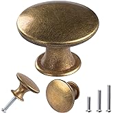 8 Pack Delicate Design Round Antique Brass Kitchen Cabinet Knobs Cupboard Door Knobs 1.18-INCH Yellow Bronze Drawer Handle Pulls Dresser Knobs with 8 Pcs Screws for Bathroom Drawer Door Hardware