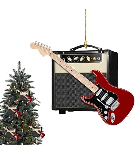 2 Ornements De Noël Guitare En Bois - Déco Musicale Rockin' Around Pour Sapin, Fan De Musique