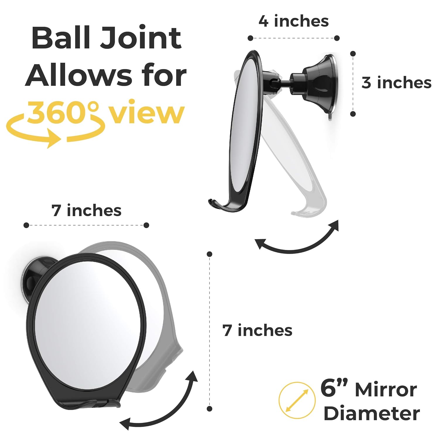 HoneyBull Shower Mirror for Shaving Fogless with Suction, Razor Holder & Swivel (Black) : Beauty