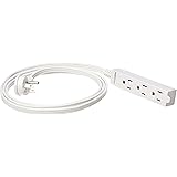 Amazon Basics Indoor 3 Prong Extension Power Cord Strip - Flat Plug, Grounded, 6 Foot, Pack of 2, White