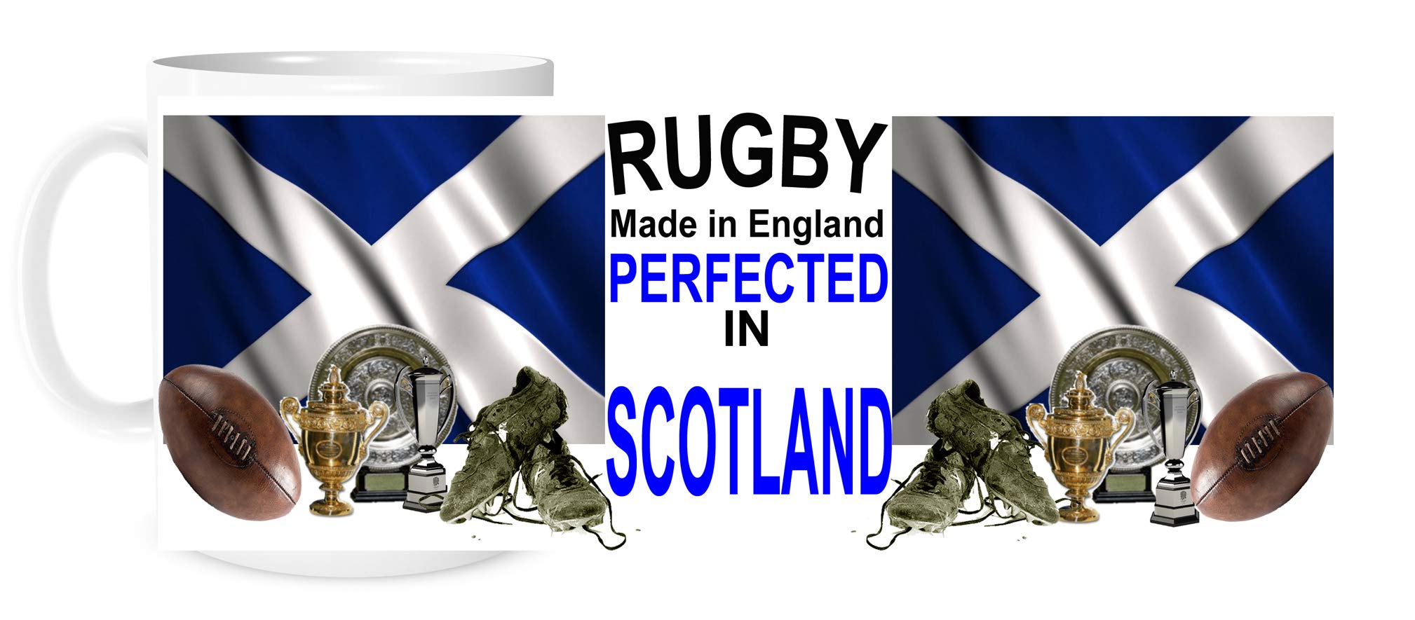 Rugby Perfected in Scotland Mug, Lovely Ceramic Gift Mug Featuring Emblem Scottish Rugby Fan Sport Gift