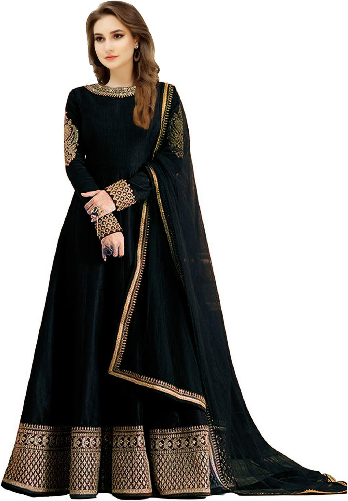 INFOTECH Women's Banglori Silk Anarkali GOWN SEMI-STICHED.