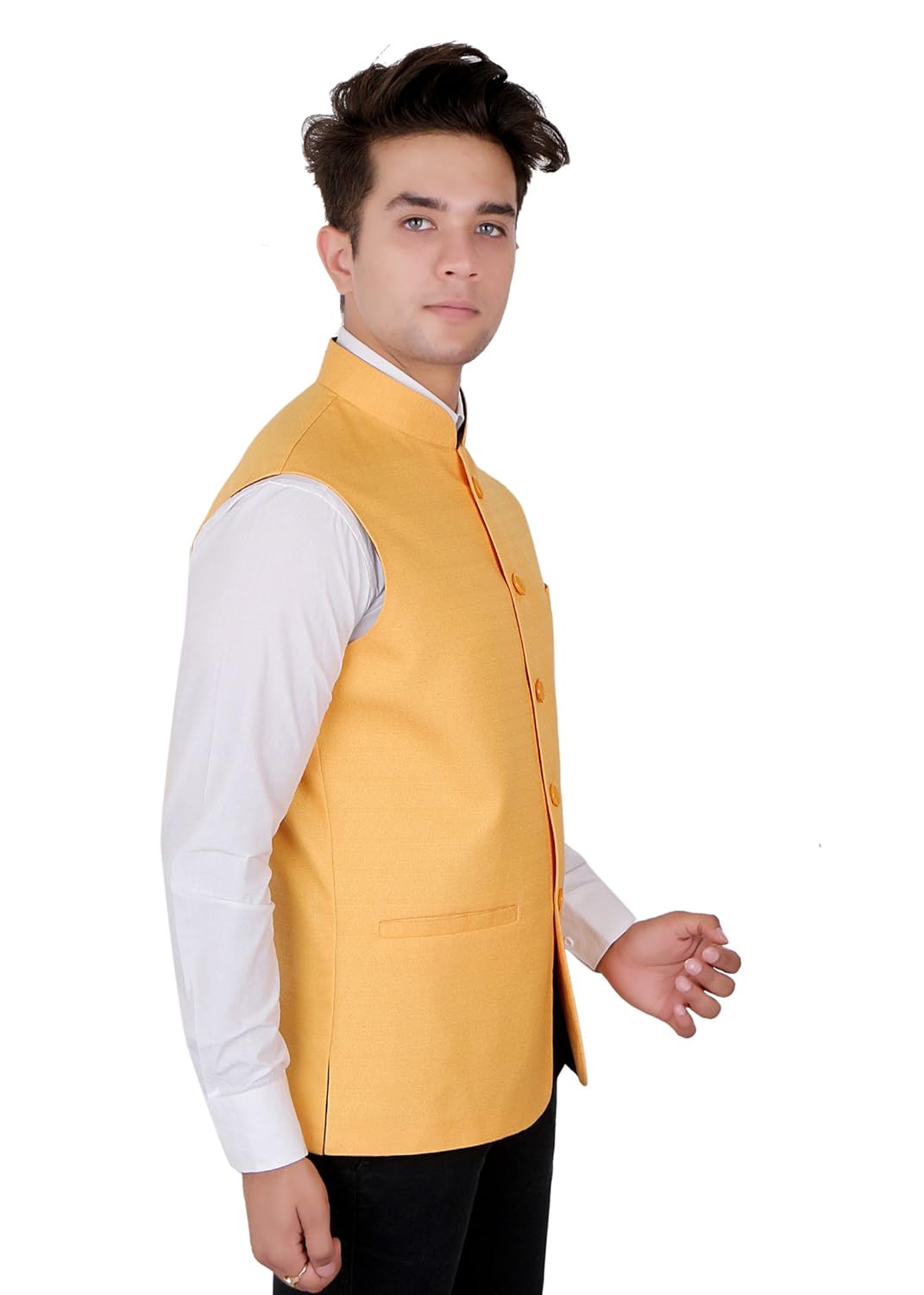 la rainbow casual silk blend yellow nehru jacket for men/boys