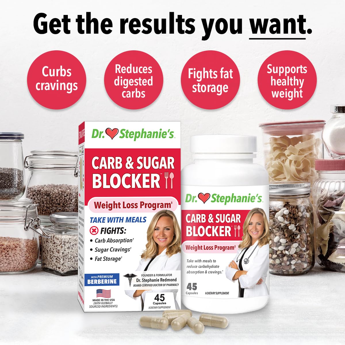 Pharmaganics Dr. Stephanie's Mealtime Carb & Sugar Blocker - Reduce Digested Carbs, Sugars, & Calories, Stimulant-Free (3 Pack)