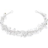 Oriamour Bridal headband Rhinestone Hair Band Bridal Headpieces for Bride Wedding Hair Accessories (Silver, 14'')