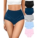 ORLAROY Women's Cotton Underwear Slight Tummy Control High Waisted Postpartum Panties Ladies Soft Full Coverage Briefs 5 Pack
