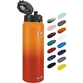 Fanhaw 32 oz Insulated Stainless Steel Water Bottle with Anti-Dust Chug Lid, Leakproof Vacuum Sports Bottle for Men & Women (Yellow Orange)