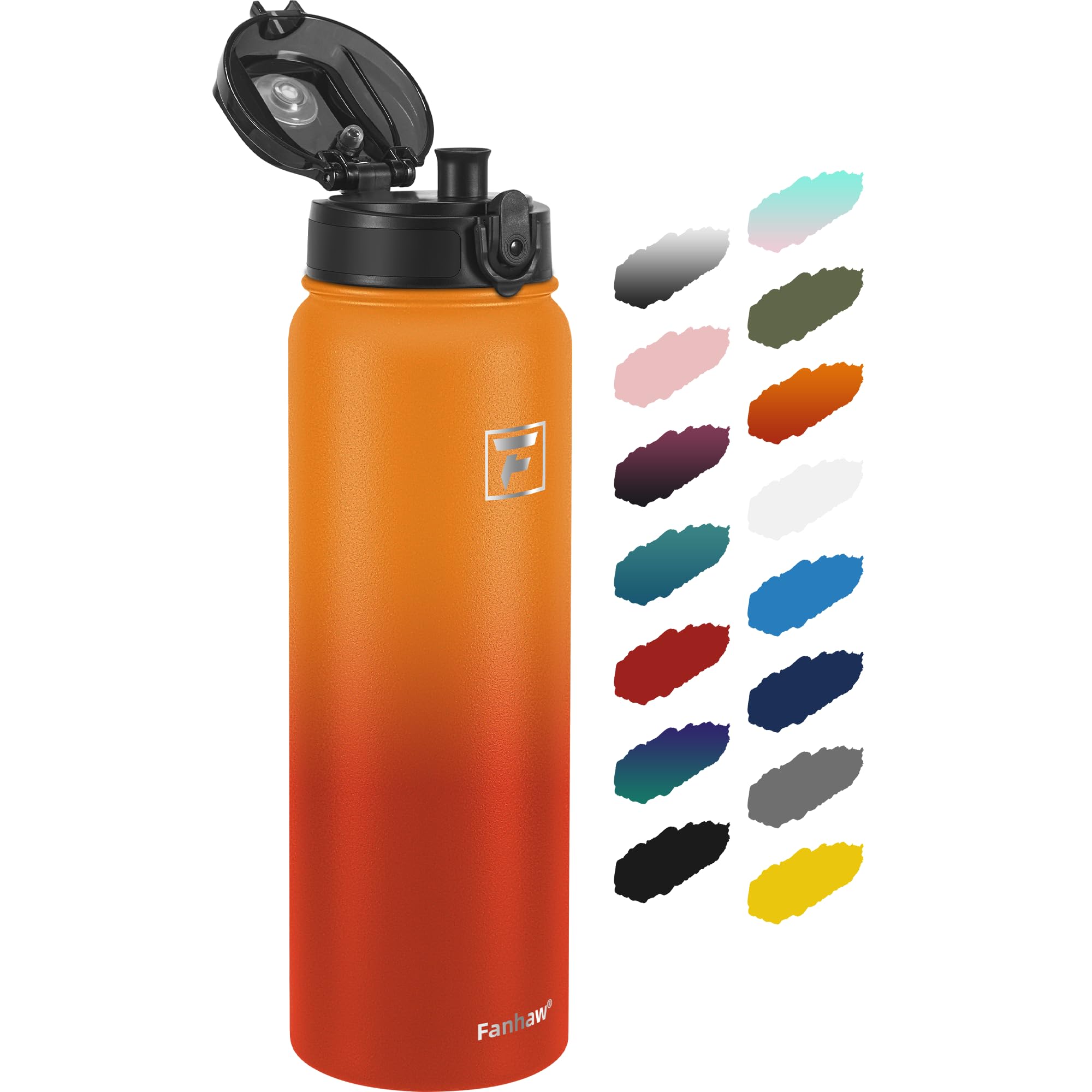 Fanhaw 1 L Insulated Stainless Steel Water Bottle with 1 Lid (Chug Lid) - For Kids, Women, Men | Leak & Sweat Proof with Anti-Dust Lid (Yellow Orange)