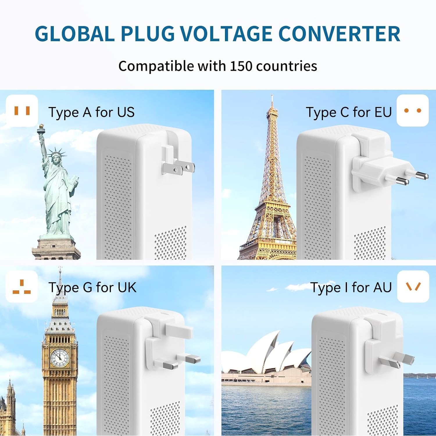2000W 220V to 110V Voltage Converter US to Europe, Power Converter European Travel Converter for Hair Dryer