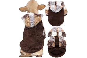 PINKBOW Plaid Dog Hoodie Fleece Sweater for Small Dogs Girl Boy Winter Warm Puppy Clothes for Chihuahua Teacup Yorkie Soft Stretchy Tiny Doggie Outfits Cat Sweater Pet Clothing