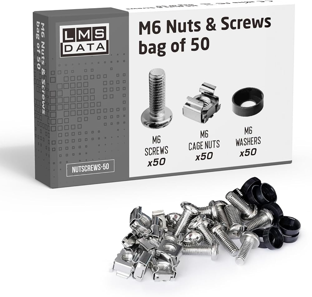 LMS Data M6 Cage Nuts Screws and Washers Set 50 Assortment Kit