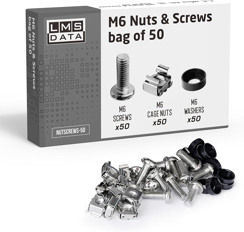 LMS Data M6 Cage Nuts Screws and Washers Set 50 Assortment Kit