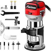AVID POWER 6.5 Amp 1.25 HP Compact Router Tools for Woodworking, Fixed Base Wood Router with Trim Router Bits, 6 Variable Speeds, Edge Guide, Roller Guide, Dust Hood (Red, 65mm)