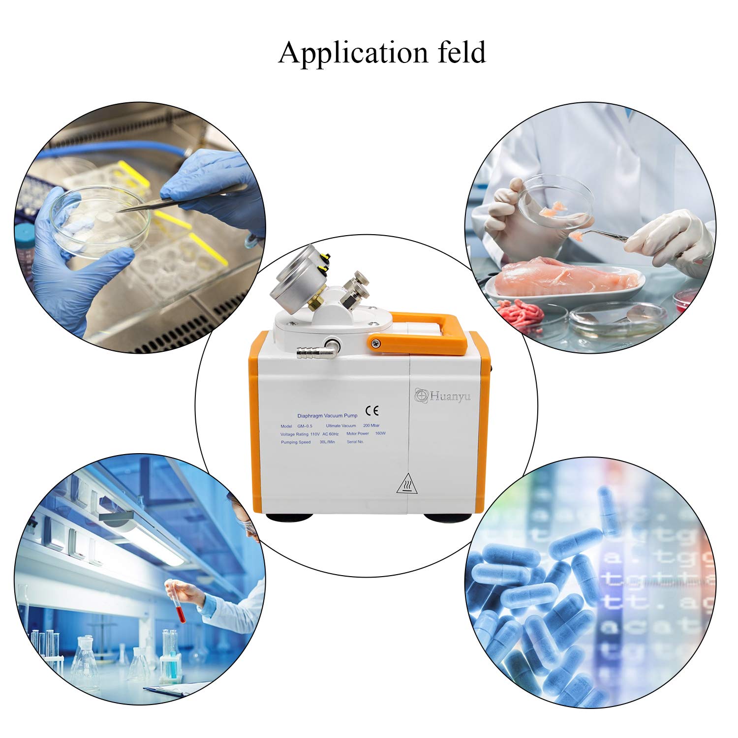 Huanyu Oilless Diaphragm Vacuum Pump Oil Free Anticorrosive Pump 30L/min Lab R&D for Filtration Extraction Apsorption 110V(Anticorrosive Type, GM-0.5A(Single Pump)): Industrial & Scientific