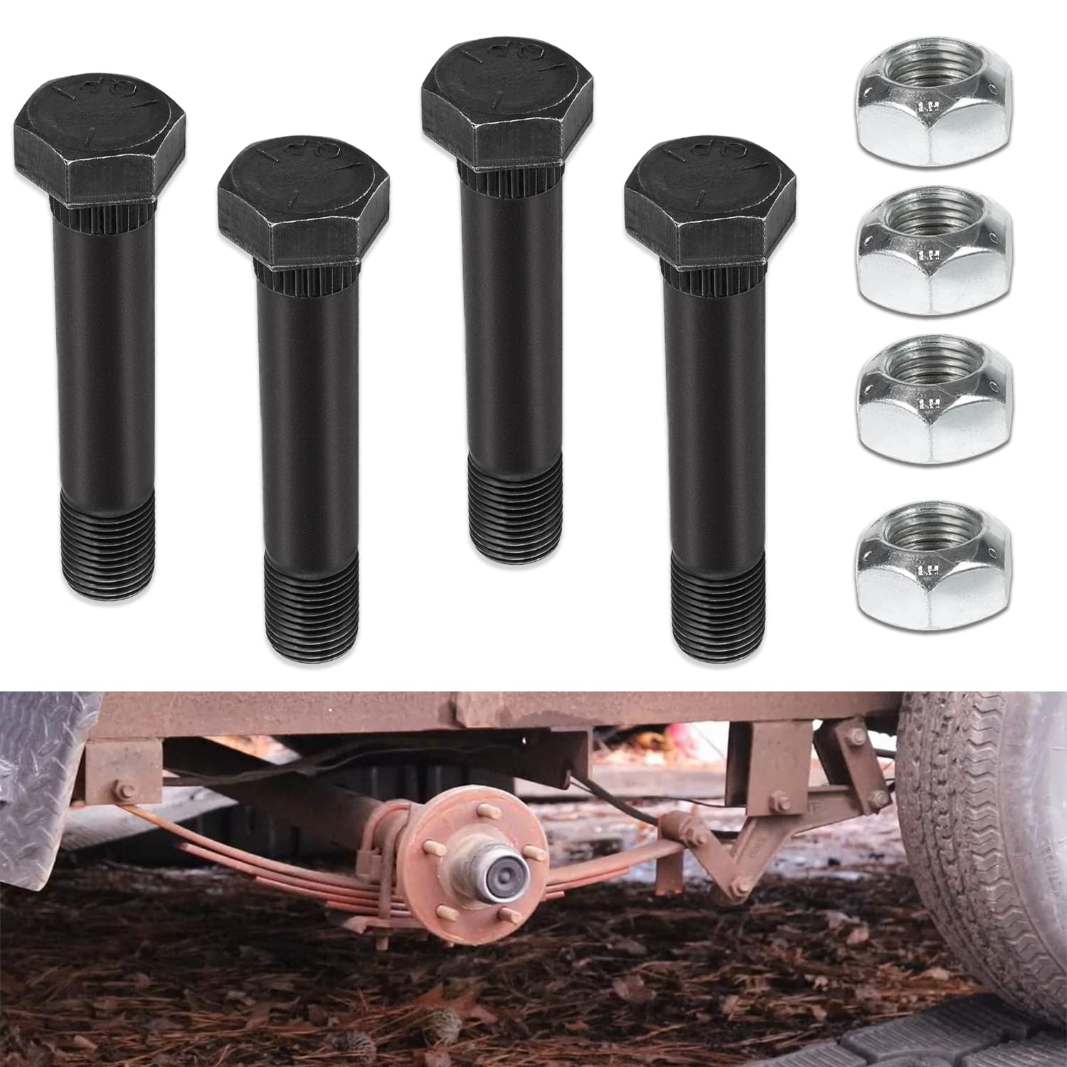 Photo 1 of 4 Pack 9/16" -18 X 3-1/2" Long Trailer Leaf Spring Shackle Bolts w/Lock Nuts, fit for 2” Wide Leaf Spring & Double Eye Leaf Springs, for 6,000lb and 7,000lb Axles