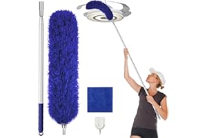 WLICH Duster with 30-100 Inches Adjustable Long Pole,Extendable Feather Duster for Cleaning Ceiling Chandelier,Furniture, Blinds and Furniture(Blue)