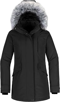 Wantdo Women's Down Jacket Water Resistant Warm Winter Parka Long Puffer Coat with Fur Hooded