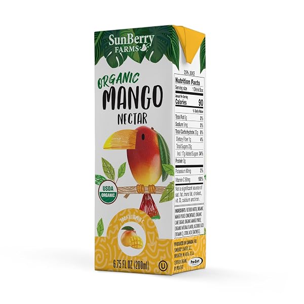 SUNBERRY FARMS ORGANIC MANGO NECTAR JUICE BOXES 32 PACK (6.75 FL OZ) – ORGANIC MANGO JUICE DRINKS, ALL NATURAL, REAL SUGAR, TROPICAL FRUIT JUICE FOR KIDS & FAMILY