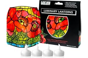 MODGY Luminary Lanterns Floating LED Candles with Batteries Included - Luminaries are Great for Weddings, Parties, Patios & Celebrations of All Kinds (Louis C. Tiffany Poppies), Pack of 4