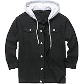 LZLER Men's Jean Jacket Hoodie Classic Casual Loose Fit Long Sleeve Trucker Coat Denim Jacket with Hood