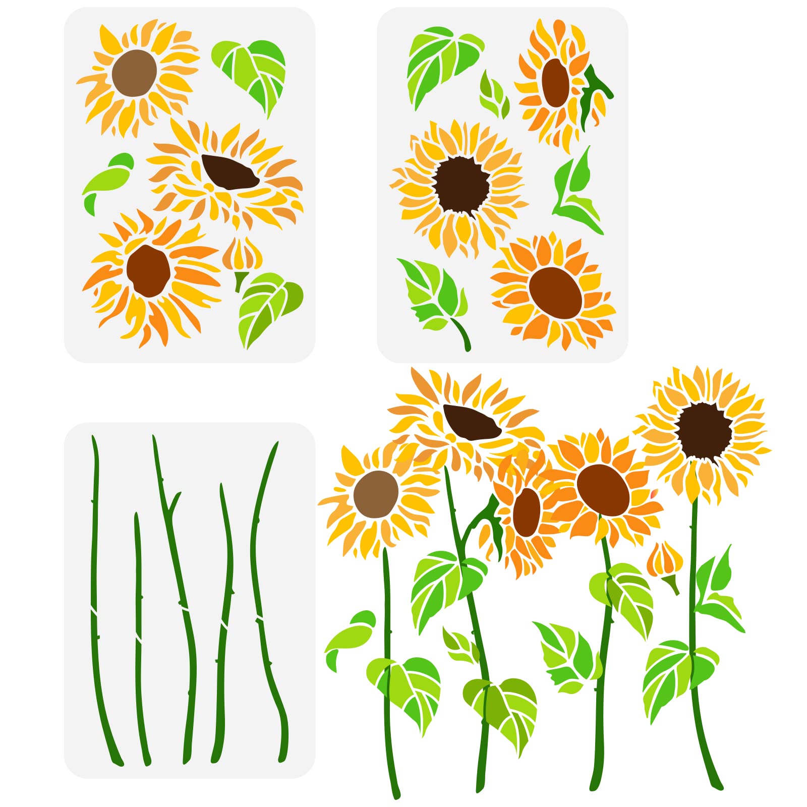 FINGERINSPIRE 3PCS Sunflower Stencils 21x29.7cm Hollow Out Painting Stencils for DIY Handwork Projects