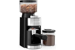 Aromaster Burr Coffee Grinder, Coffee Bean Grinder with 25 Grind Setting, Espresso Grinder with 51-53mm Portafilter Holder, 2-12 Cups Timer, Conical Coffee Grinders for Home Use/Pour Over/French Press