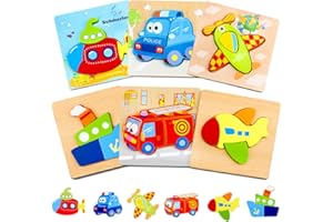 BIGSHU Toddler Toys Wooden Puzzles for Toddlers 1 2 3 Year Old Boys Girls Montessori Toys 6 Packs Vehicle Shape Jigsaw Puzzles Sensory Toys for Toddlers 1-3 Baby Infant Educational Learning STEM Toys Gifts