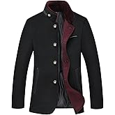 chouyatou Men's Gentle Band Collar Single Breasted Wool Blend Pea Coat