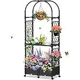 Planter Box with Trellis,5.9ft/71in Self Watering Raised Garden Bed with Wheels and Storage Shelf,Drainage Holes,for Flower Rattan Vines Plant Climbing Tomato Vegetable Indoor Outdoor Garden Patio