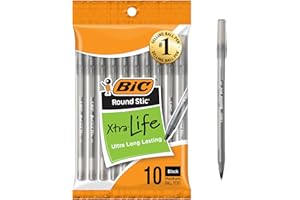 BIC Round Stic Xtra Life Black Ballpoint Pens, Medium Point (1.0mm), 10-Count Pack of Bulk Pens, Flexible Round Barrel for Writing Comfort, No. 1 Selling Ballpoint Pens