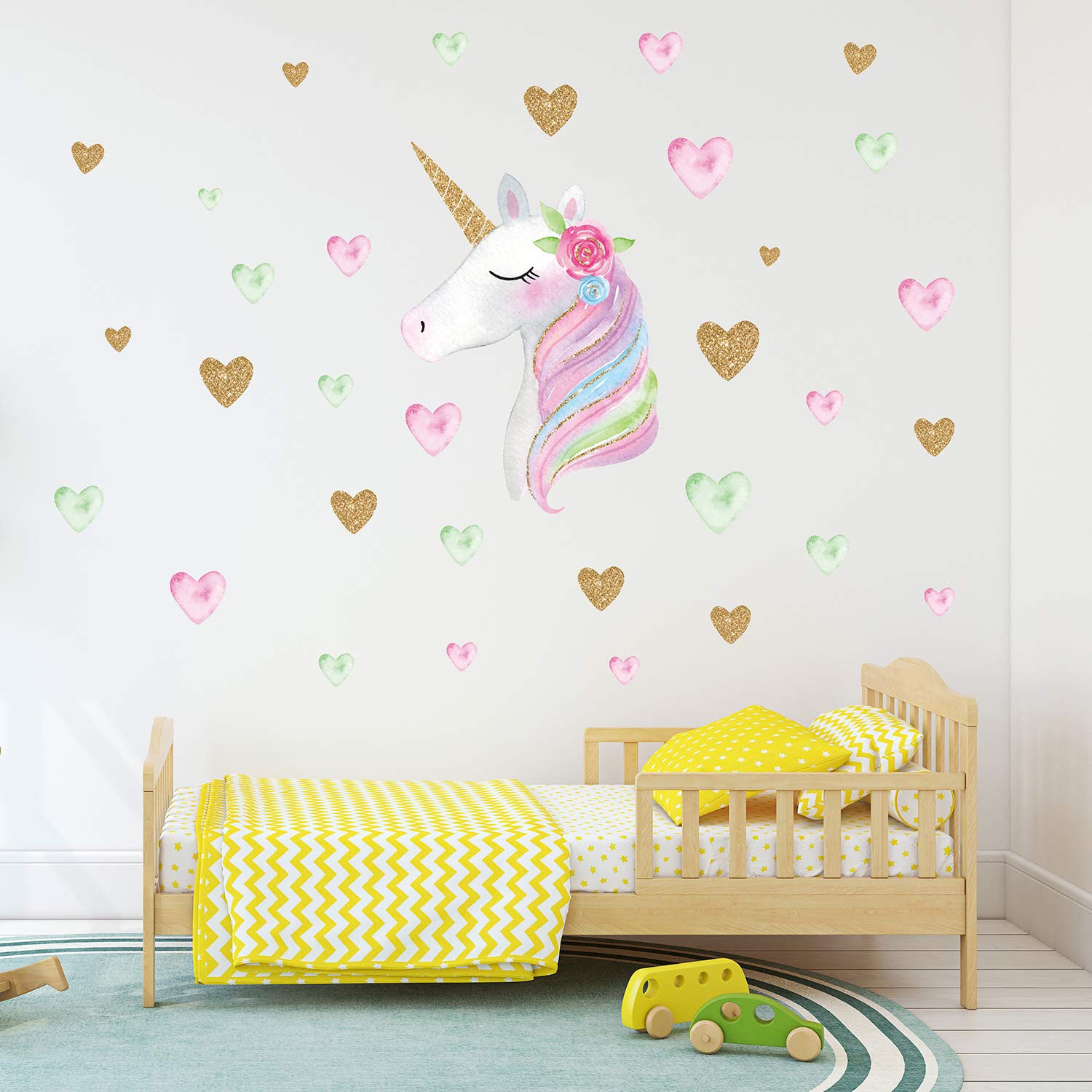 Unicorn Wall Decals,Unicorn Wall Sticker Decor with Heart Flower Birthday Christmas Gifts for Boys Girls Kids Bedroom Decor Nursery Room Home Decor-Unicorn: Baby