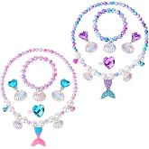 BAOBAOJOY 2 Sets Mermaid Jewelry Set for Girls, Princess Accessories | Dress-up for Birthday Party &amp; Costume Play Mermaid Necklace, Bracelet, Ring &amp; Earrings for Girls Age 3-8