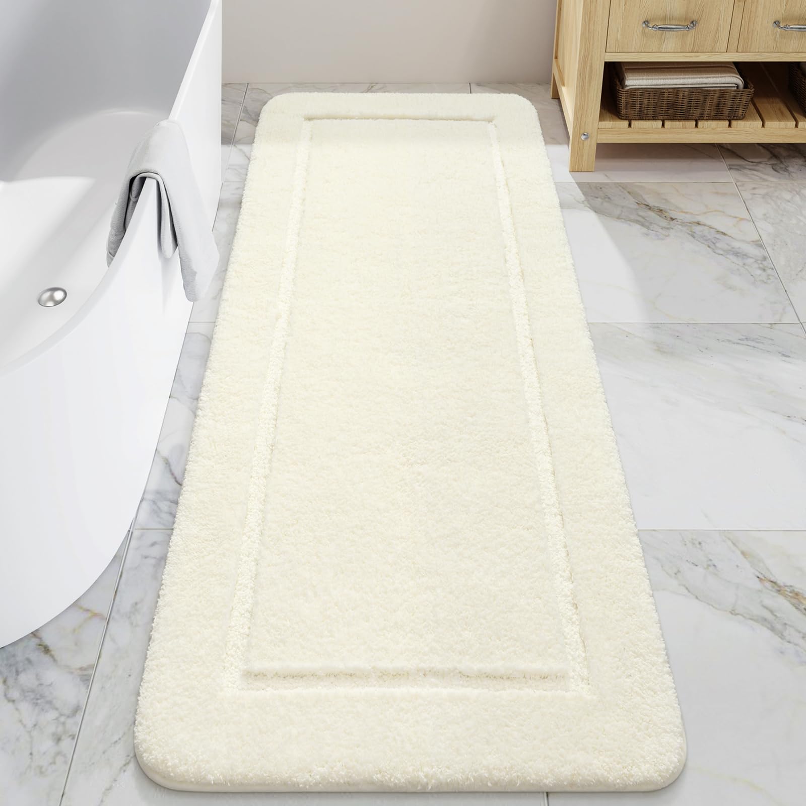 Photo 1 of LOCHAS Bathroom Rugs, 24" x 70" Long Bath Rug, Non Slip Washable Bathroom Runner Rug Soft Thick Absorbent Bath Mat for Shower, Shaggy Plush Luxury Large Bath Rug, Cream White