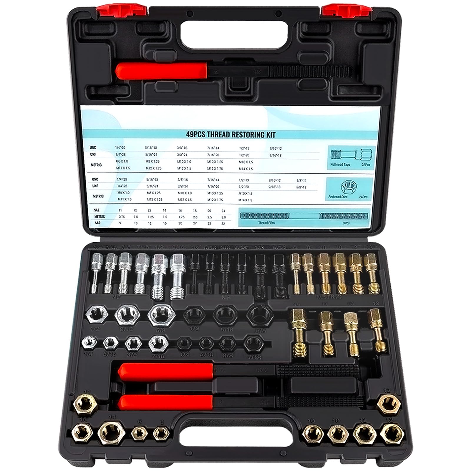 Photo 1 of Aikyciu 49-Piece Thread Chaser Set, UNC UNF & Metric Thread Repair Kit with Taps, Dies, and Files, Rethread Repair Tool for Bolts, Nuts and Screws