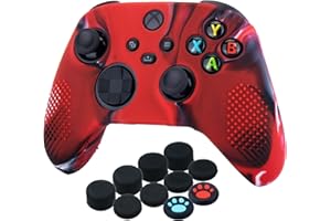 YoRHa Silicone Cover Skin Case for Xbox Series X/S Controller x 1(Camouflage Red) with Thumb Grips x 10