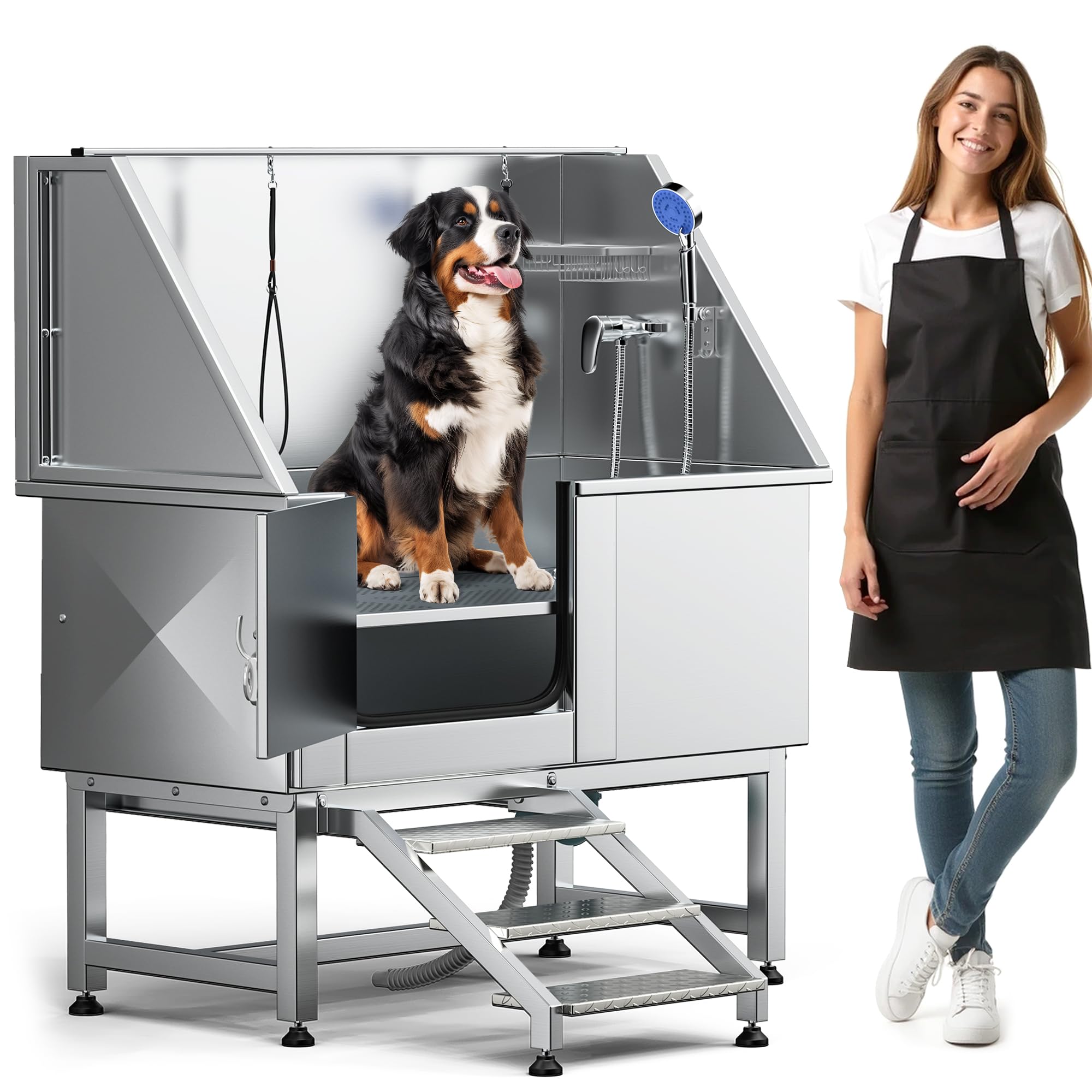 Photo 1 of ***FACTORY SEALED******TRUCK/TRAILER PICKUP ONLY***
DWVO Professional Pet Dog Bathing Station for Grooming, 50'' Dog Grooming Bathtub with Left Stairs, Floor Grate, Faucet, Showerhead & Soap Holder for Large, Medium & Small Pets