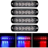 SEISSO 4-Pack Red/Blue 6 LED Strobe Lights Surface Mount Warning Lamps | 18 Flash Modes Emergency Grille Lights with Sync Function, 3-Wire System, 12V-24V for Truck SUV ATV Van Pickup and Car