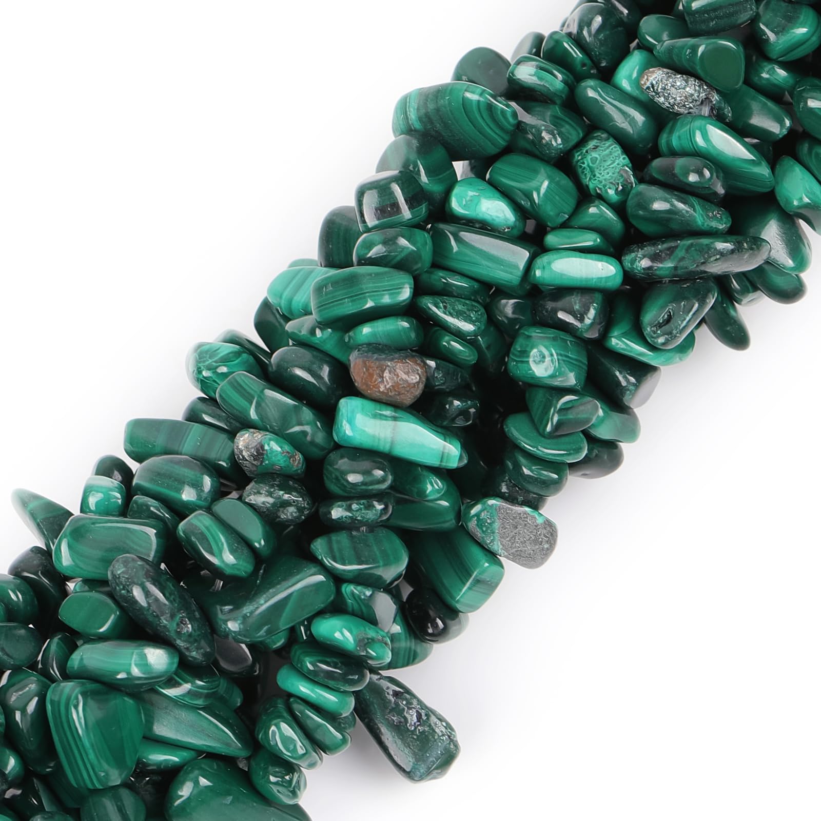 GEM-Inside Genuine Malachite Stone Chips 7-8mm Gemstone Semi Precious for Jewelery Making 34" per Strand — image 1