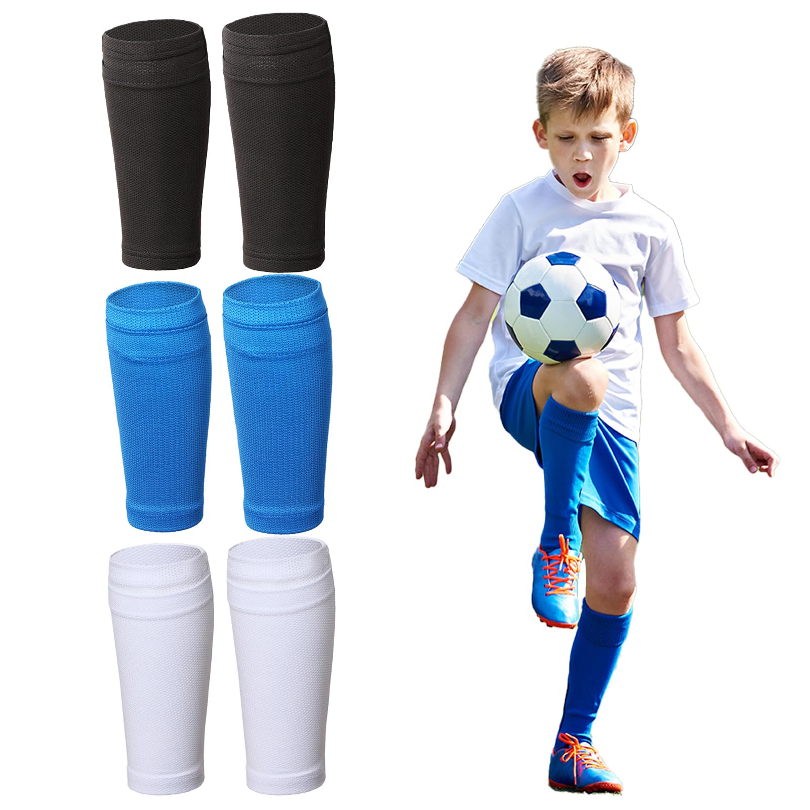 AYNKH 3 Pairs Soccer Shin Guard Covers Shin Pads Socks Football Shin Pad Sleeves Breathable Kids Shin Pads Holders for Kids Teenagers Adults Beginners