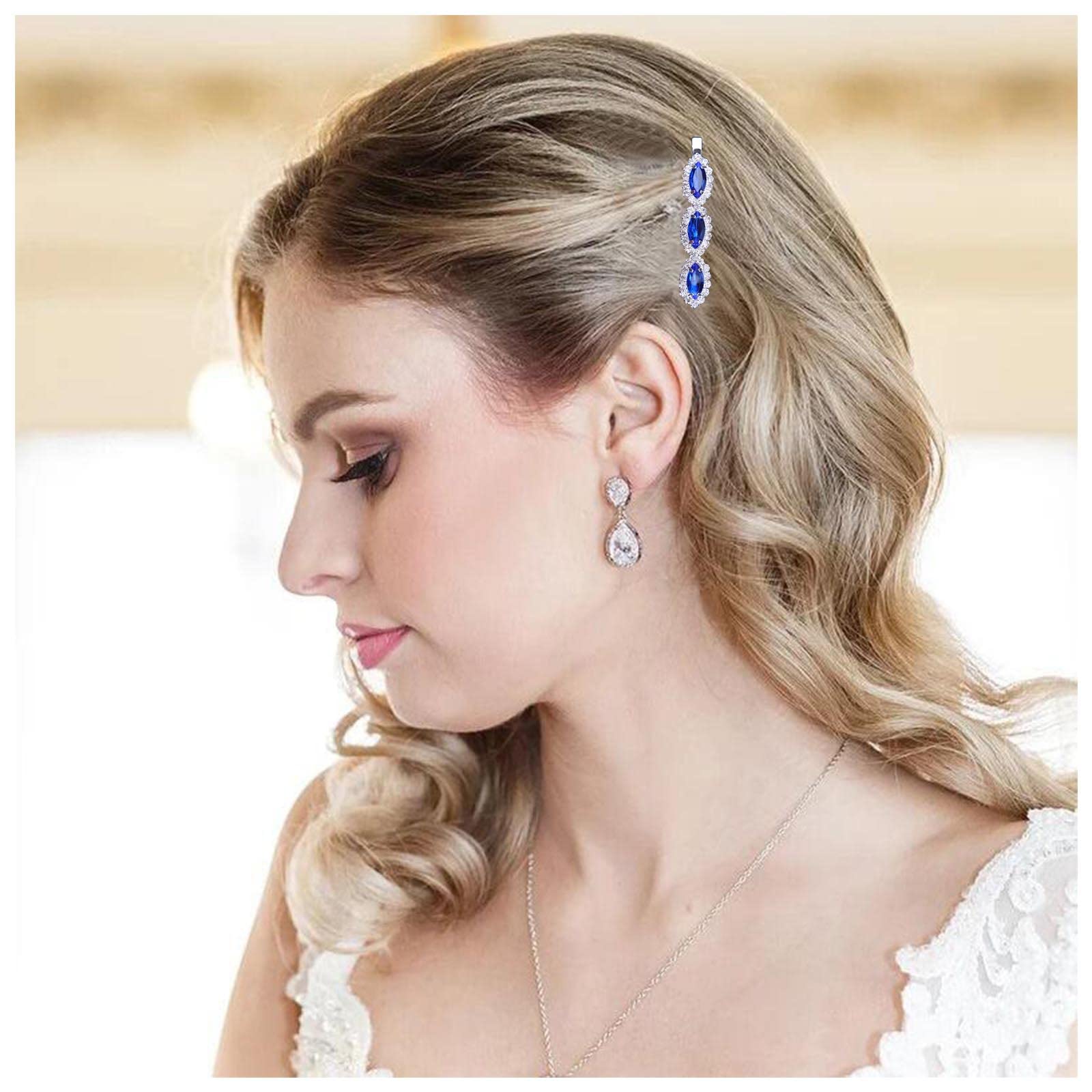 Inilbran Vintage Sapphire Hair Pin & Barrette Set - Blue & Silver Crystal Wedding Hair Accessories (Style B)