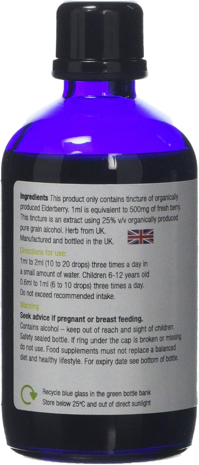 Organic Herbal Remedies 100ml Elderberry Tincture, Blue Bottle, 100 ml (Pack of 1) - Image 3
