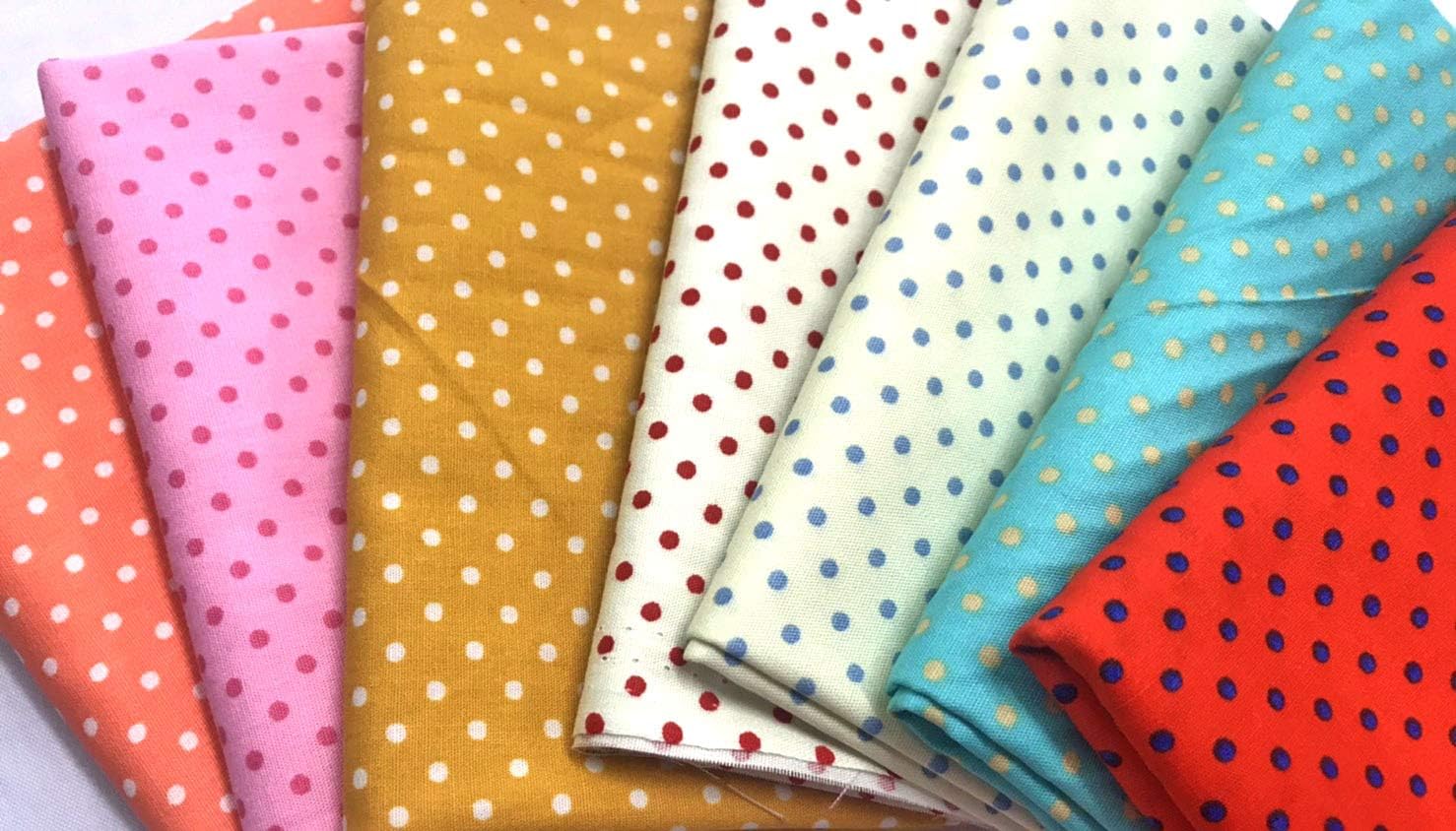 Amornphan 100% Printed Polka dot Cotton Quilting Fabric for Patchwork Needlework DIY Handmade Sewing Crafting Precut 18x22 Inches (Small Dots) Set of 7 Pieces