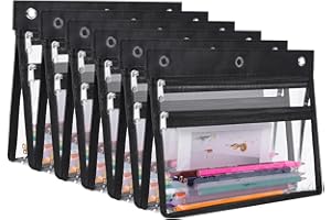 YoeeJob 6 Pack Zipper Pencil Pouches for 3 Ring Binder, 1.5 Inch Expandable with 2 Pockets and Clear Window for School and Office (Black)