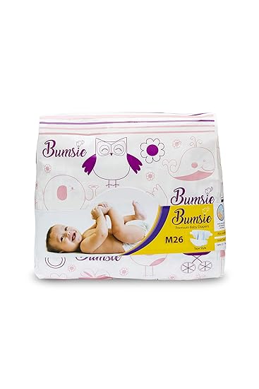 New Bumsie Baby Diapers Tape style, (Medium, 6-11 kgs) 26 count