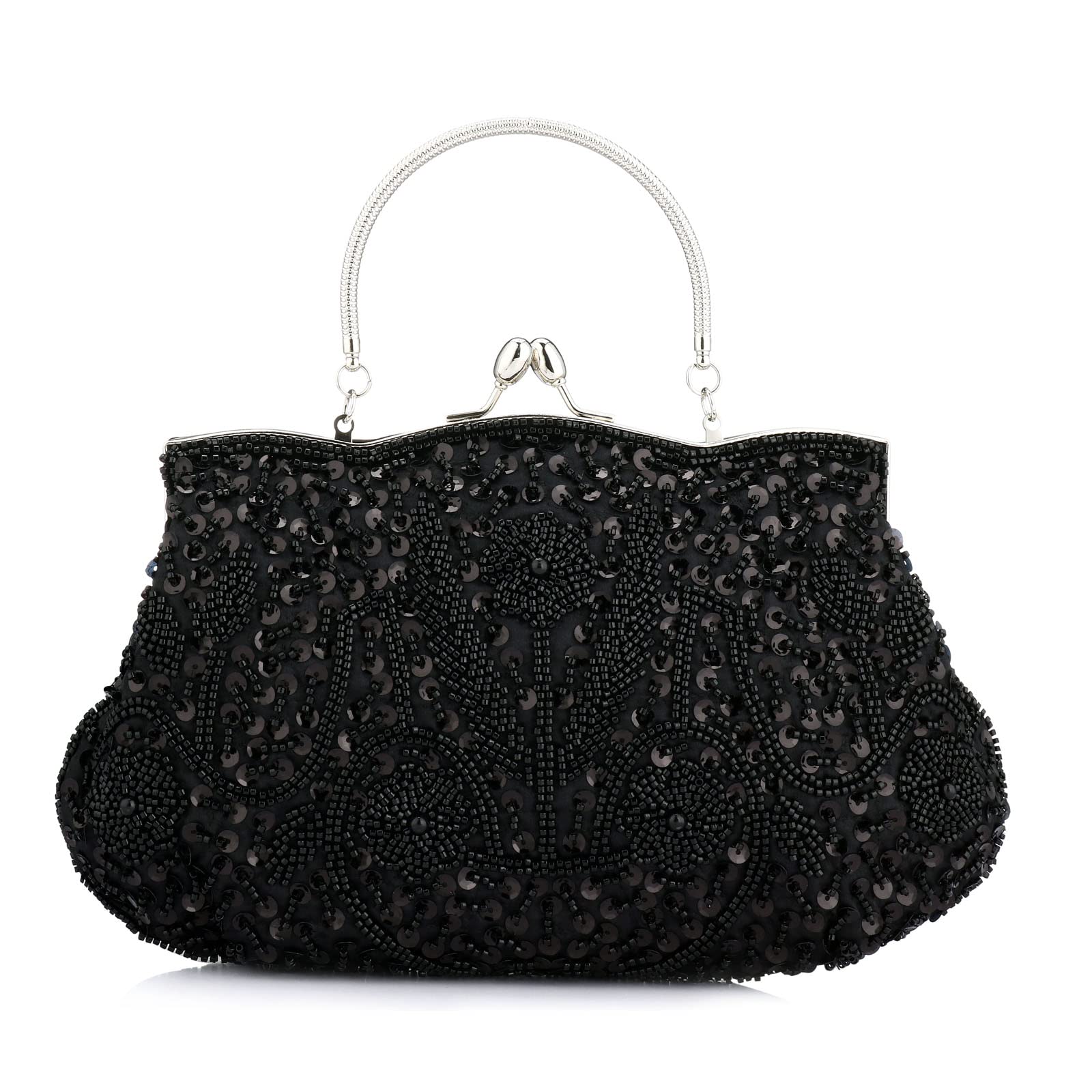 Collection Antique Floral Seed Bead Sequin Soft Clutch Evening Bag Designer Purse Large Clutch Handbag (Black)(Size: One Size)